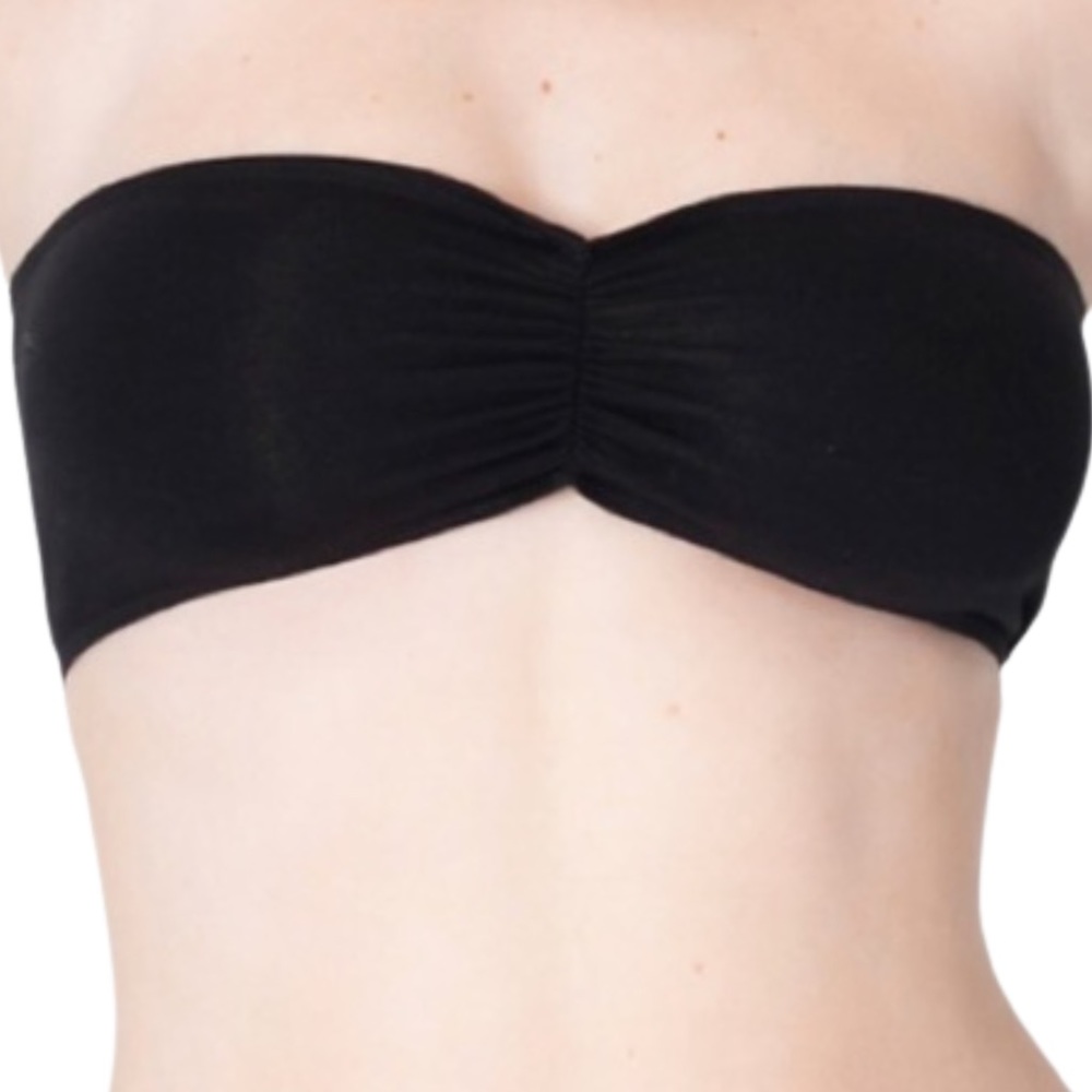 Black Strapless Cotton Bandeau With Ruching